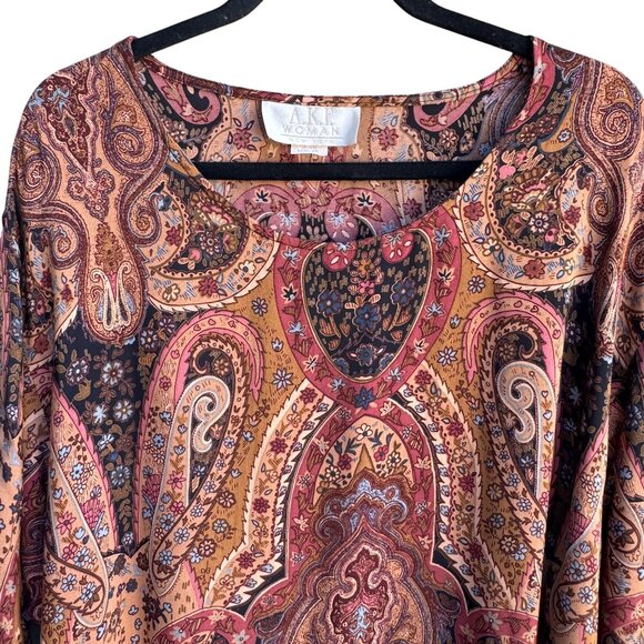 AKF Woman Vintage Boho Paisley Floral Print Flowy Hippie Tunic Top Blouse 2X - Picture 7 of 9